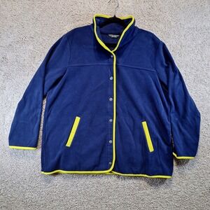 Susan Graver Fleece Jacket Womens XL Blue Weekend Snap Front Contrast Trim Cozy